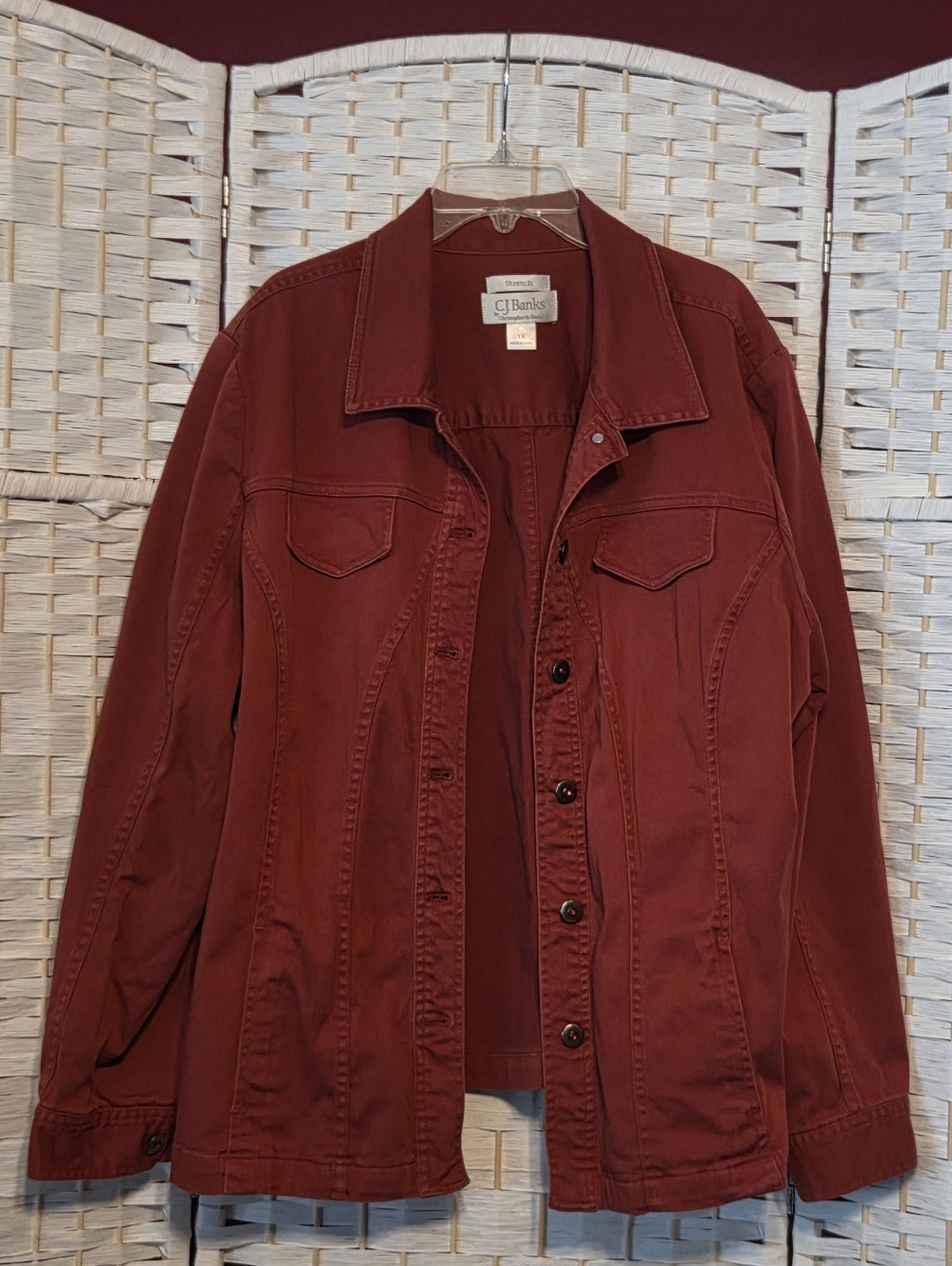 CJ Banks Women's Burnt Orange Button-Front Jean Jacket 1X